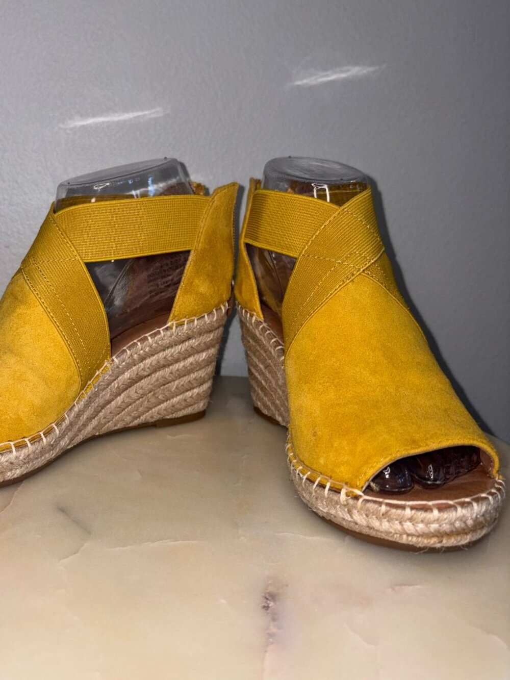 Mustard Yellow Leather Espadrilles Wedge Summer Sandals - LIKE NEW